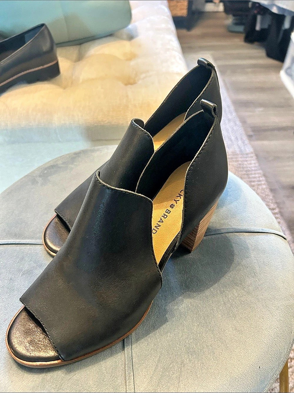 Lucky Brand Barimo Open Toe Leather Bootie Black & Brown